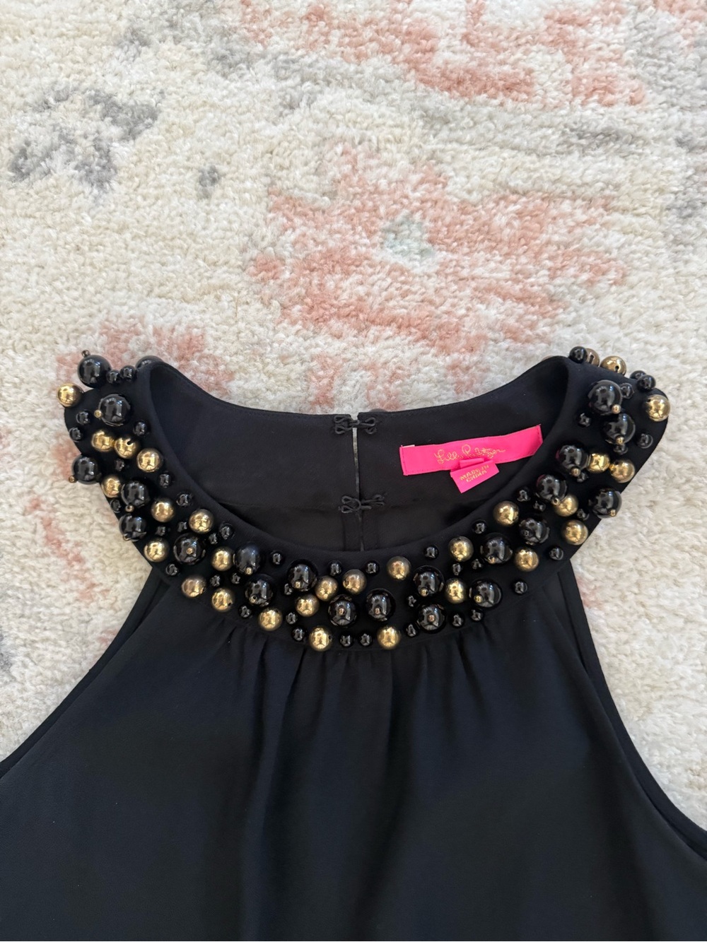 Lilly Pulitzer Black Dress with Gold & Black Bead Collar